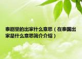 泰劇里的出家什么意思（在泰國出家是什么意思簡介介紹）