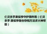 亡靈殺手夏侯惇守護(hù)領(lǐng)咋用（亡靈殺手:夏侯惇備份存檔方法求大神幫助）