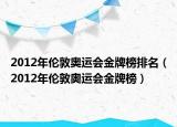 2012年倫敦奧運會金牌榜排名（2012年倫敦奧運會金牌榜）