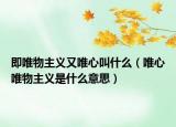 即唯物主義又唯心叫什么（唯心唯物主義是什么意思）