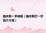 抽水泵一字謎底（抽水泵打一字簡介介紹）