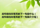 應憐屐齒印蒼苔的下一句是什么（應憐屐齒印蒼苔的下一句簡介介紹）