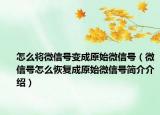 怎么將微信號(hào)變成原始微信號(hào)（微信號(hào)怎么恢復(fù)成原始微信號(hào)簡(jiǎn)介介紹）