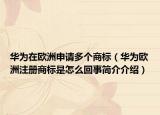 華為在歐洲申請(qǐng)多個(gè)商標(biāo)（華為歐洲注冊(cè)商標(biāo)是怎么回事簡(jiǎn)介介紹）
