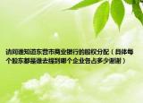 請問誰知道東營市商業(yè)銀行的股權分配（具體每個股東都是誰去提到哪個企業(yè)各占多少謝謝）