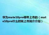 華為mate10pro哪年上市的（mate10pro什么時候上市簡介介紹）