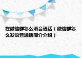 在微信群怎么語音通話（微信群怎么發(fā)語音通話簡介介紹）