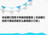 農業(yè)銀行信用卡申請進度查詢（農業(yè)銀行信用卡寄送進度怎么查詢簡介介紹）