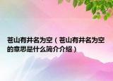 蒼山有井名為空（蒼山有井名為空的意思是什么簡(jiǎn)介介紹）