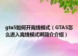 gta5如何開離線模式（GTA5怎么進(jìn)入離線模式啊簡介介紹）