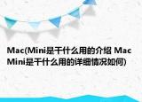 Mac(Mini是干什么用的介紹 Mac Mini是干什么用的詳細(xì)情況如何)