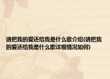 請把我的愛還給我是什么歌介紹(請把我的愛還給我是什么歌詳細(xì)情況如何)