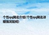 個(gè)性qq網(wǎng)名介紹(個(gè)性qq網(wǎng)名詳細(xì)情況如何)