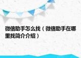 微信助手怎么找（微信助手在哪里找簡(jiǎn)介介紹）