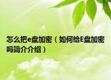 怎么把e盤加密（如何給E盤加密嗎簡介介紹）