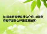 lol裝備春哥甲是什么介紹(lol裝備春哥甲是什么詳細情況如何)