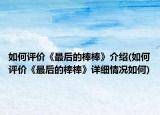 如何評(píng)價(jià)《最后的棒棒》介紹(如何評(píng)價(jià)《最后的棒棒》詳細(xì)情況如何)