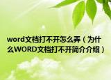 word文檔打不開怎么弄（為什么WORD文檔打不開簡介介紹）