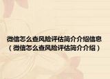 微信怎么查風(fēng)險評估簡介介紹信息（微信怎么查風(fēng)險評估簡介介紹）