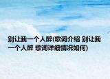 別讓我一個(gè)人醉(歌詞介紹 別讓我一個(gè)人醉 歌詞詳細(xì)情況如何)