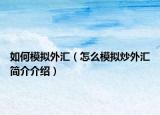 如何模擬外匯（怎么模擬炒外匯簡(jiǎn)介介紹）