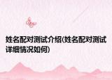 姓名配對(duì)測(cè)試介紹(姓名配對(duì)測(cè)試詳細(xì)情況如何)