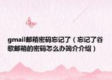 gmail郵箱密碼忘記了（忘記了谷歌郵箱的密碼怎么辦簡介介紹）