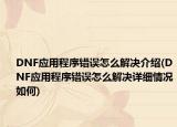 DNF應(yīng)用程序錯(cuò)誤怎么解決介紹(DNF應(yīng)用程序錯(cuò)誤怎么解決詳細(xì)情況如何)