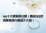 qq十大家族排行榜（騰訊QQ空間家族排行榜簡介介紹）