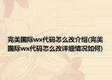 完美國際wx代碼怎么改介紹(完美國際wx代碼怎么改詳細(xì)情況如何)