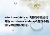 windows(vista sp1游戲不能運(yùn)行介紹 windows vista sp1游戲不能運(yùn)行詳細(xì)情況如何)