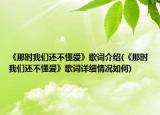 《那時我們還不懂愛》歌詞介紹(《那時我們還不懂愛》歌詞詳細(xì)情況如何)