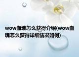 wow血魂怎么獲得介紹(wow血魂怎么獲得詳細情況如何)