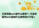 王者榮耀solo是什么意思?（王者榮耀中solo是指什么意思簡介介紹）