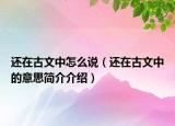 還在古文中怎么說（還在古文中的意思簡介介紹）