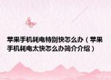 蘋果手機耗電特別快怎么辦（蘋果手機耗電太快怎么辦簡介介紹）