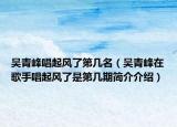 吳青峰唱起風了第幾名（吳青峰在歌手唱起風了是第幾期簡介介紹）