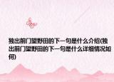 獨(dú)出前門望野田的下一句是什么介紹(獨(dú)出前門望野田的下一句是什么詳細(xì)情況如何)