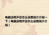 電腦沒(méi)有聲音怎么設(shè)置簡(jiǎn)介介紹一下（電腦沒(méi)有聲音怎么設(shè)置簡(jiǎn)介介紹）