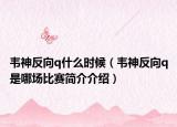 韋神反向q什么時候（韋神反向q是哪場比賽簡介介紹）