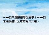 wan口未連接是怎么回事（wan口未連接是什么意思簡(jiǎn)介介紹）