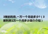 3厘的利息,一萬(wàn)一個(gè)月是多少?（3厘利息1萬(wàn)一個(gè)月多少簡(jiǎn)介介紹）