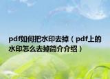 pdf如何把水印去掉（pdf上的水印怎么去掉簡介介紹）