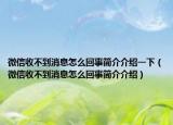 微信收不到消息怎么回事簡(jiǎn)介介紹一下（微信收不到消息怎么回事簡(jiǎn)介介紹）