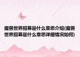 魔獸世界招募是什么意思介紹(魔獸世界招募是什么意思詳細(xì)情況如何)