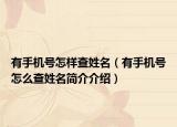 有手機(jī)號(hào)怎樣查姓名（有手機(jī)號(hào)怎么查姓名簡(jiǎn)介介紹）