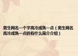 男生網(wǎng)名一個字高冷成熟一點（男生網(wǎng)名高冷成熟一點的有什么簡介介紹）