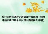 綜合評(píng)估未通過無法借錢什么意思（綜合評(píng)估未通過哪個(gè)平臺(tái)可以借錢簡介介紹）