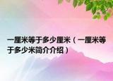 一厘米等于多少厘米（一厘米等于多少米簡(jiǎn)介介紹）