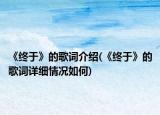《終于》的歌詞介紹(《終于》的歌詞詳細情況如何)
